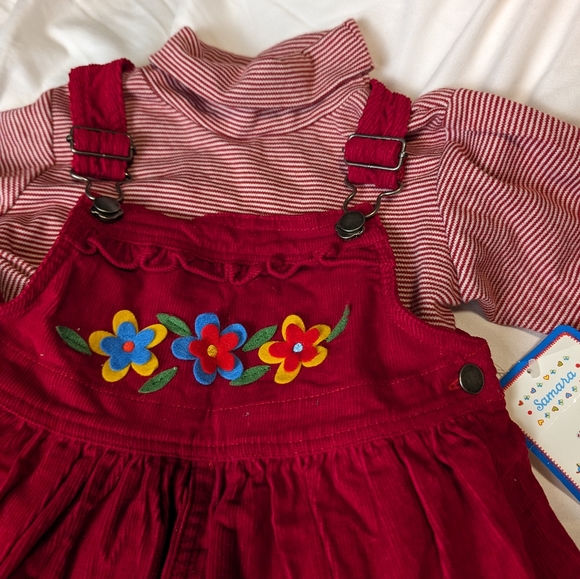 Vintage Samara 4T Dress Red Floral Stripe NWT - Picture 6 of 8